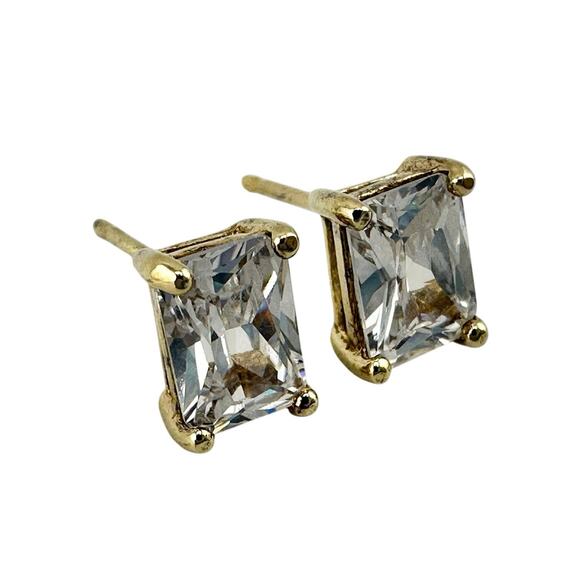 925 Sterling Silver Ross Gold Plated Elongated Princess Cut CZ .25" Studs - Picture 2 of 4